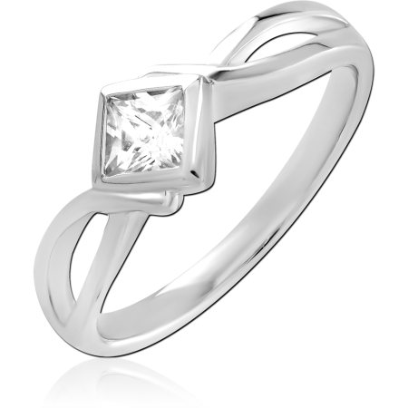 STERLING SILVER 925 RING PRINCESS SQUARE CLEAR GEM WITH OPEN SPLIT SHANK