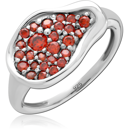 RHODIUM PLATED STERLING SILVER 925 RING TEARDROP CLUSTER WITH ORANGE GEMS