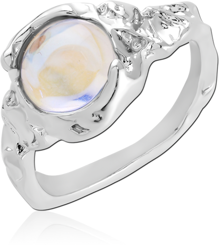 STERLING SILVER 925 RING ORGANIC MOLTEN BEZEL WITH IRIDESCENT CABOCHON GEM