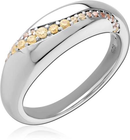 RHODIUM PLATED STERLING SILVER 925 BAND RING WAVE CHANNEL YELLOW GEMS