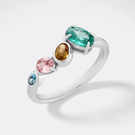 STERLING SILVER 925 RING WITH OVAL AND ROUND MULTI-COLOR GEMS