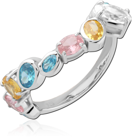 STERLING SILVER 925 RING MULTI-SHAPE MULTI-COLOR GEM BAND PRONG SET