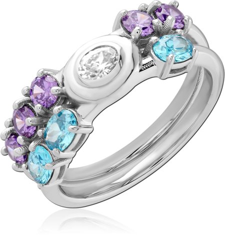 STERLING SILVER 925 RING OVAL CENTER GEM WITH PURPLE AND BLUE ACCENTS