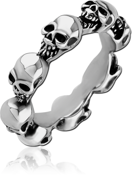 316L SURGICAL STEEL RING CONTINUOUS LINKED SKULL BAND POLISHED FINISH