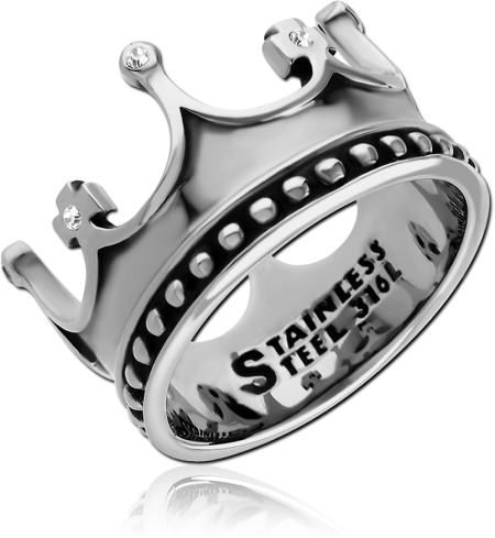 316L SURGICAL STEEL RING CROWN BAND WITH BEADED EDGE AND CLEAR GEMS