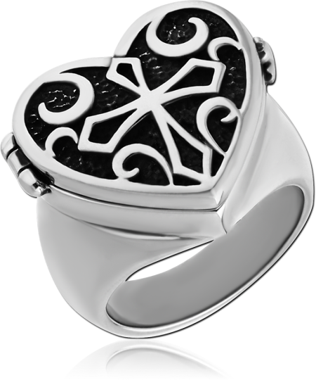 SURGICAL STEEL RING - CROSS IN HEART
