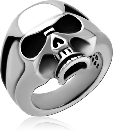 316L SURGICAL STEEL RING SKULL DOMED FACE POLISHED SIGNET STYLE DESIGN