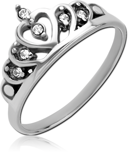 316L SURGICAL STEEL RING CROWN TIARA OPEN HEART DESIGN WITH CLEAR GEMS