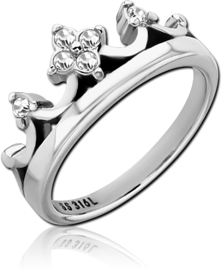 316L SURGICAL STEEL RING CROWN WITH CENTER GEM CLUSTER AND ACCENT GEMS