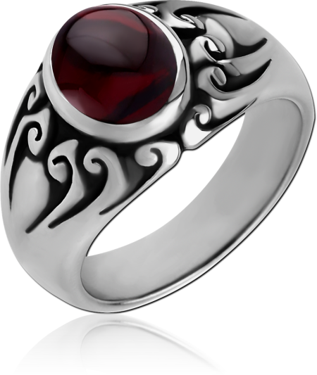 316L SURGICAL STEEL RING WITH GARNET - WAVES