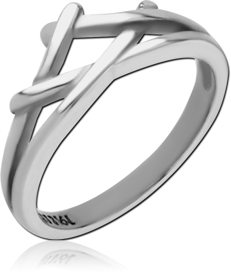 316L SURGICAL STEEL RING CRISSCROSS OVERLAPPING BARS OPEN BAND MINIMAL DESIGN