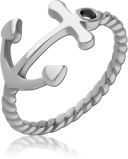 316L SURGICAL STEEL RING ANCHOR WITH ROPE TWIST BAND NAUTICAL OPEN DESIGN