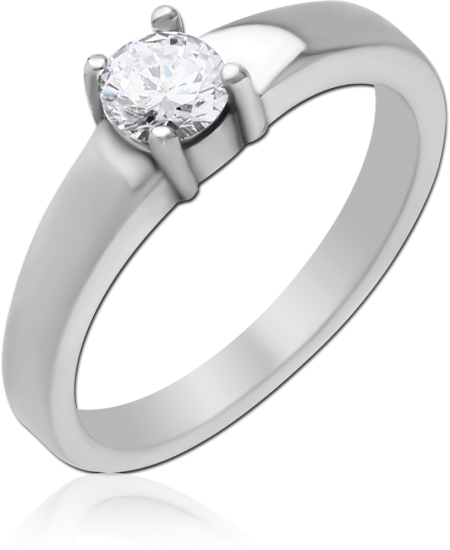 316L SURGICAL STEEL RING SOLITAIRE ROUND PRONG SET CLEAR GEM