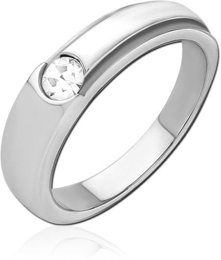 316L SURGICAL STEEL RING BEZEL SET SINGLE ROUND GEM POLISHED BAND