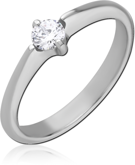 316L SURGICAL STEEL RING CLASSIC FOUR PRONG ROUND GEM SOLITAIRE BAND