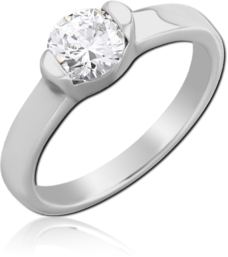 316L SURGICAL STEEL RING ROUND CLEAR GEM HALF BEZEL SETTING POLISHED BAND