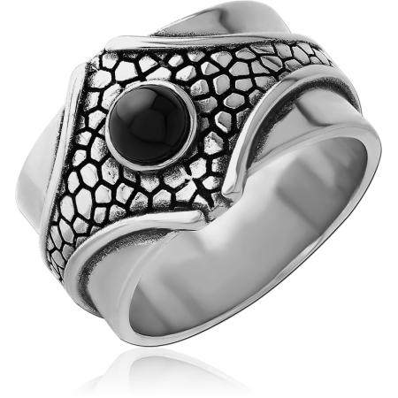 SURGICAL STEEL RING WITH ONYX - WIDE BAND EYE