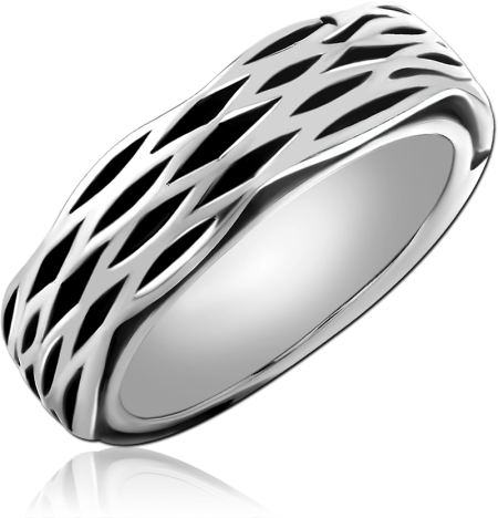 SURGICAL STEEL RING LATTICE CUTOUT WAVE BAND POLISHED DESIGN