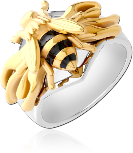 316L SURGICAL STEEL RING TWO TONE BLACK STRIPED BEE DESIGN