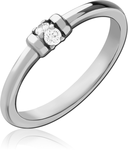 316L SURGICAL STEEL RING DOUBLE ROUND CLEAR GEMS MINIMAL BAND DESIGN