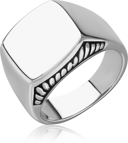 316L SURGICAL STEEL RING SQUARE SIGNET POLISHED TOP CUTOUT SIDES DESIGN