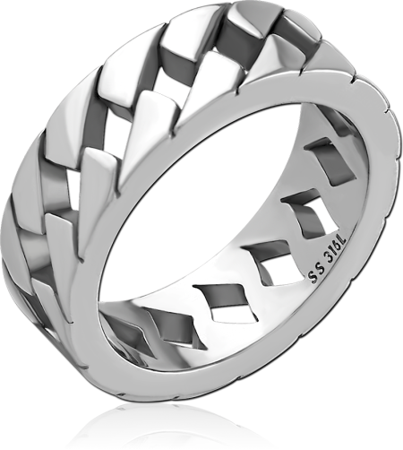 316L SURGICAL STEEL RING CHEVRON LINK BAND CUTOUT DESIGN POLISHED FINISH