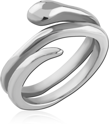 316L SURGICAL STEEL RING OPEN WRAP BYPASS BAND FLUID WAVE DESIGN POLISHED