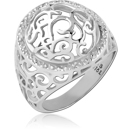 316L SURGICAL STEEL RING ORNATE FILIGREE CUTOUT DOME WITH BEADED EDGE