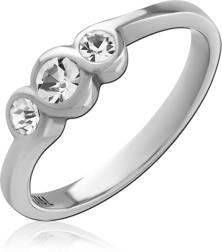 316L SURGICAL STEEL RING TRIPLE ROUND CLEAR GEMS