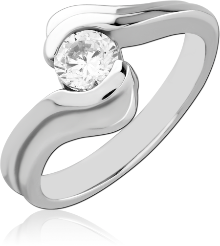 316L SURGICAL STEEL RING SINGLE CLEAR GEM WAVE SETTING