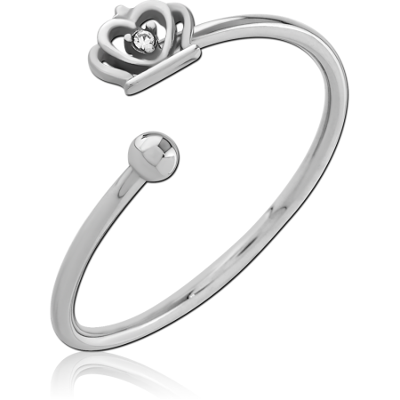 316L SURGICAL STEEL RING OPEN CROWN WITH CLEAR GEM