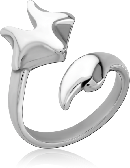 316L SURGICAL STEEL OPEN RING ABSTRACT DOUBLE END POLISHED MODERN BAND DESIGN
