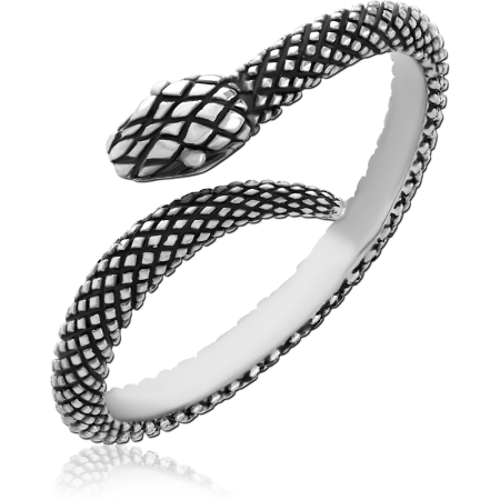 316L SURGICAL STEEL OPEN RING TEXTURED SNAKE WRAP OXIDIZED DETAILING DESIGN