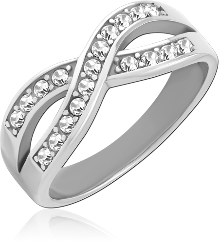 316L SURGICAL STEEL RING CROSSOVER INFINITY BAND WITH PAVE CLEAR GEMS DESIGN