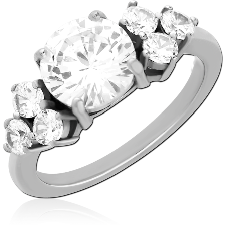 316L SURGICAL STEEL RING FIVE STONE GRADUATED CLEAR GEM CLUSTER SETTING