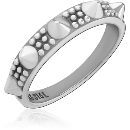 316L SURGICAL STEEL RING TWIN SPIKES WITH DOTTED TEXTURED BAND DESIGN