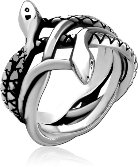 316L SURGICAL STEEL RING DOUBLE SNAKE WRAP WITH SCALES AND DARK ACCENTS
