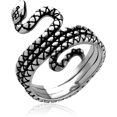 316L SURGICAL STEEL RING OPEN SERPENT WRAP SCALED TEXTURE WITH DARK ACCENTS