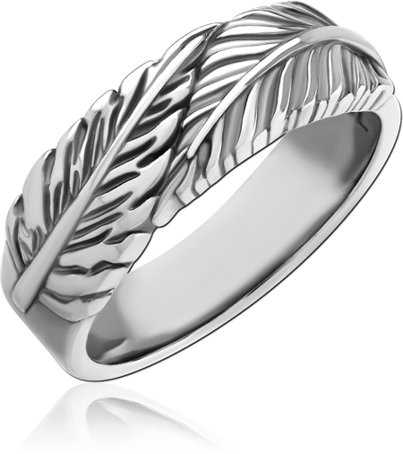 316L SURGICAL STEEL RING NARROW FEATHER BAND POLISHED TEXTURED DETAIL