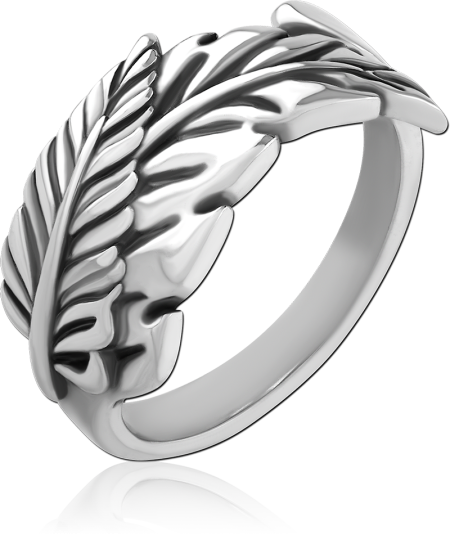 316L SURGICAL STEEL RING POLISHED LEAF WRAP RAISED TEXTURED DETAILING