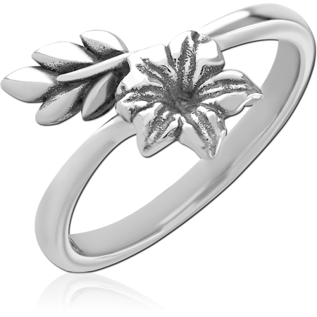 316L SURGICAL STEEL RING FLOWER AND LEAF WRAP