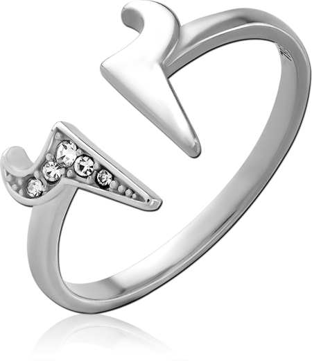 316L SURGICAL STEEL RING OPEN CHEVRON WITH CLEAR GEMS