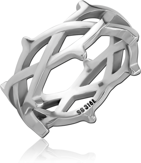 316L SURGICAL STEEL RING CRISSCROSS OPENWORK BAND