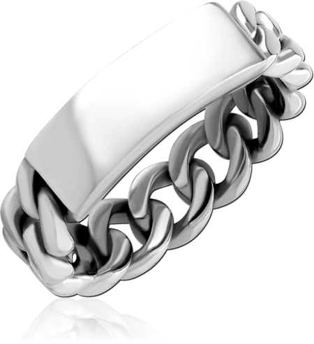 316L SURGICAL STEEL RING CHAIN LINK BAND WITH ID PLATE DESIGN