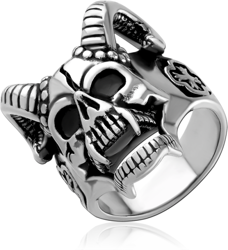 316L SURGICAL STEEL RING HORNED SKULL HEAD STATEMENT BAND DESIGN