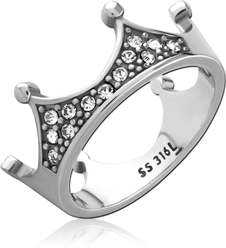 316L SURGICAL STEEL RING CROWN SILHOUETTE WITH CLEAR GEMS BAND DESIGN