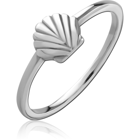 316L SURGICAL STEEL RING SEASHELL TOP BAND ACCENT DETAIL DESIGN