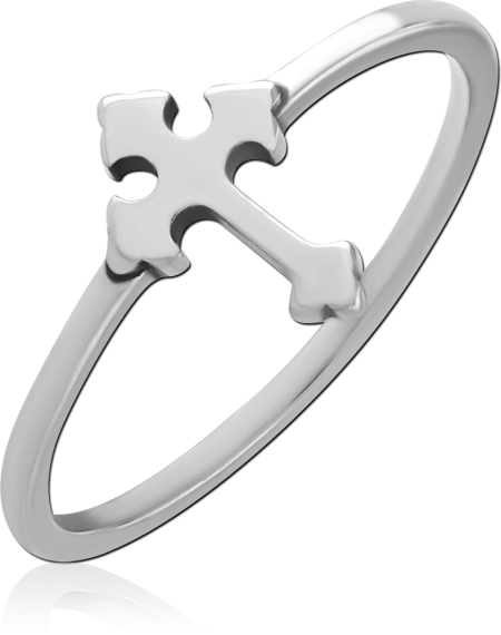 316L SURGICAL STEEL RING CROSS TOP BAND ACCENT DETAIL DESIGN