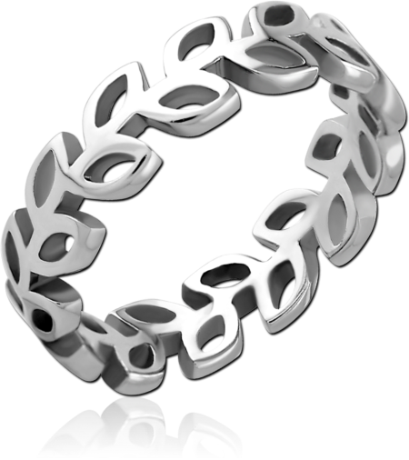 316L SURGICAL STEEL RING LEAF VINE OPENWORK BAND PATTERN DESIGN