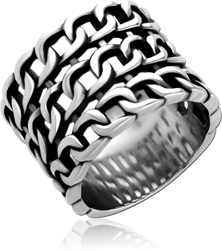316L SURGICAL STEEL RING TRIPLE CHAIN LINK WIDE BAND DESIGN